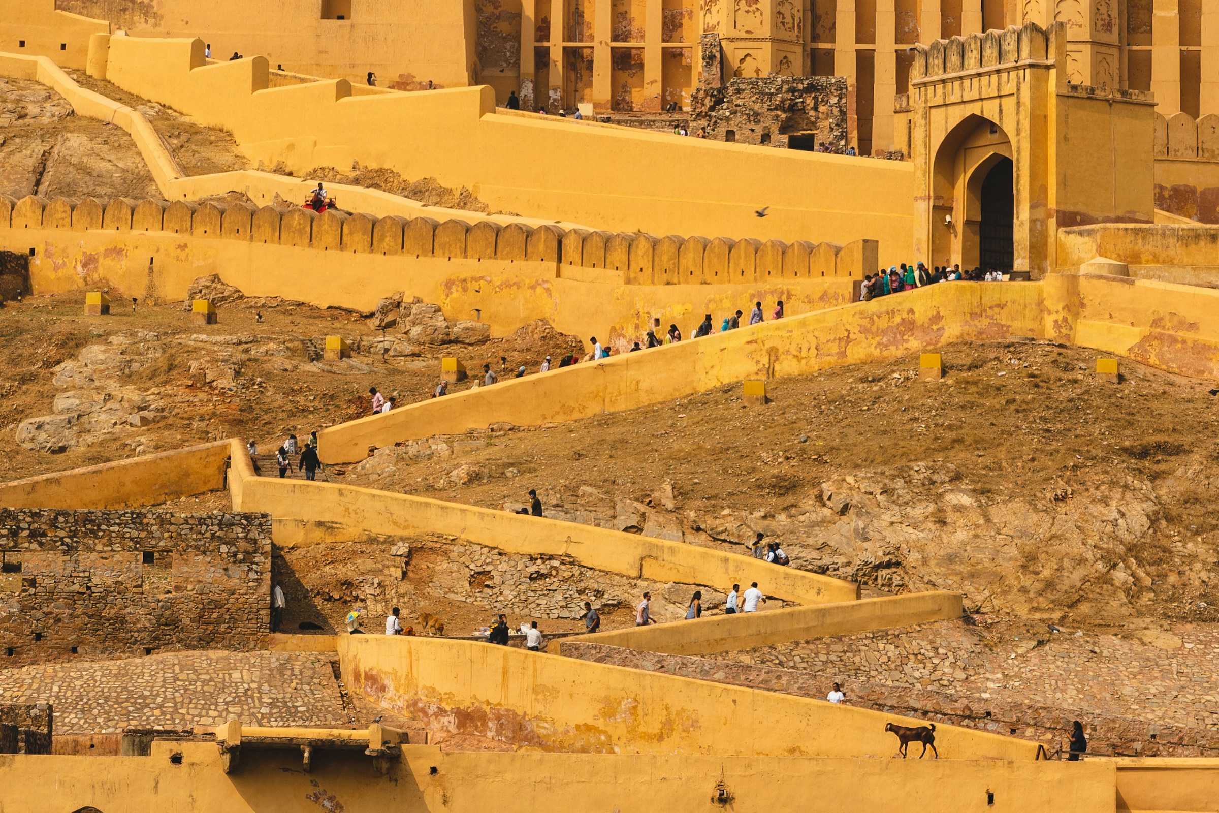 Golden stone walls and courtyards of Amber Fort