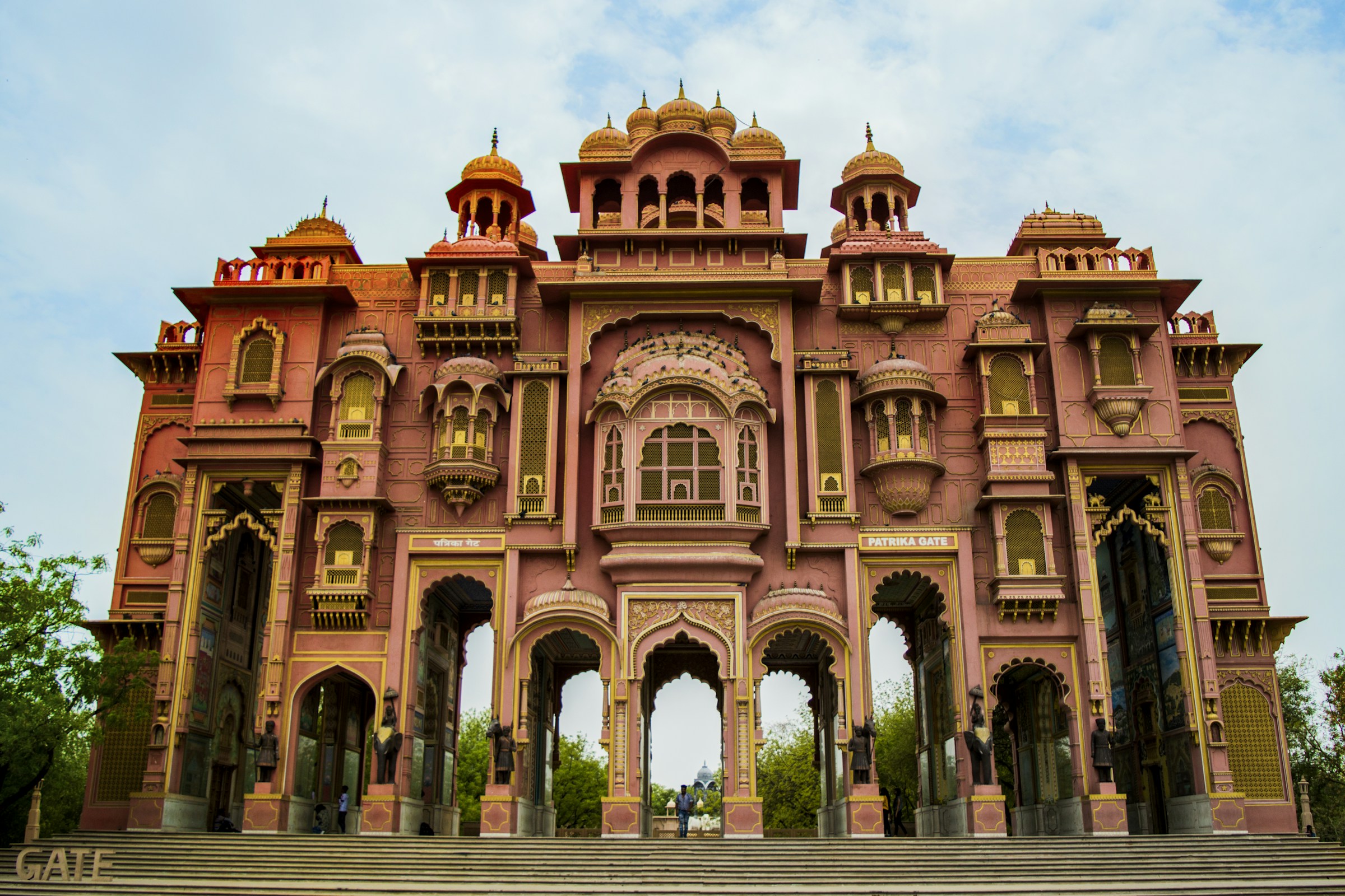 The ornate pink facade of Jaipur's Patrika Gate